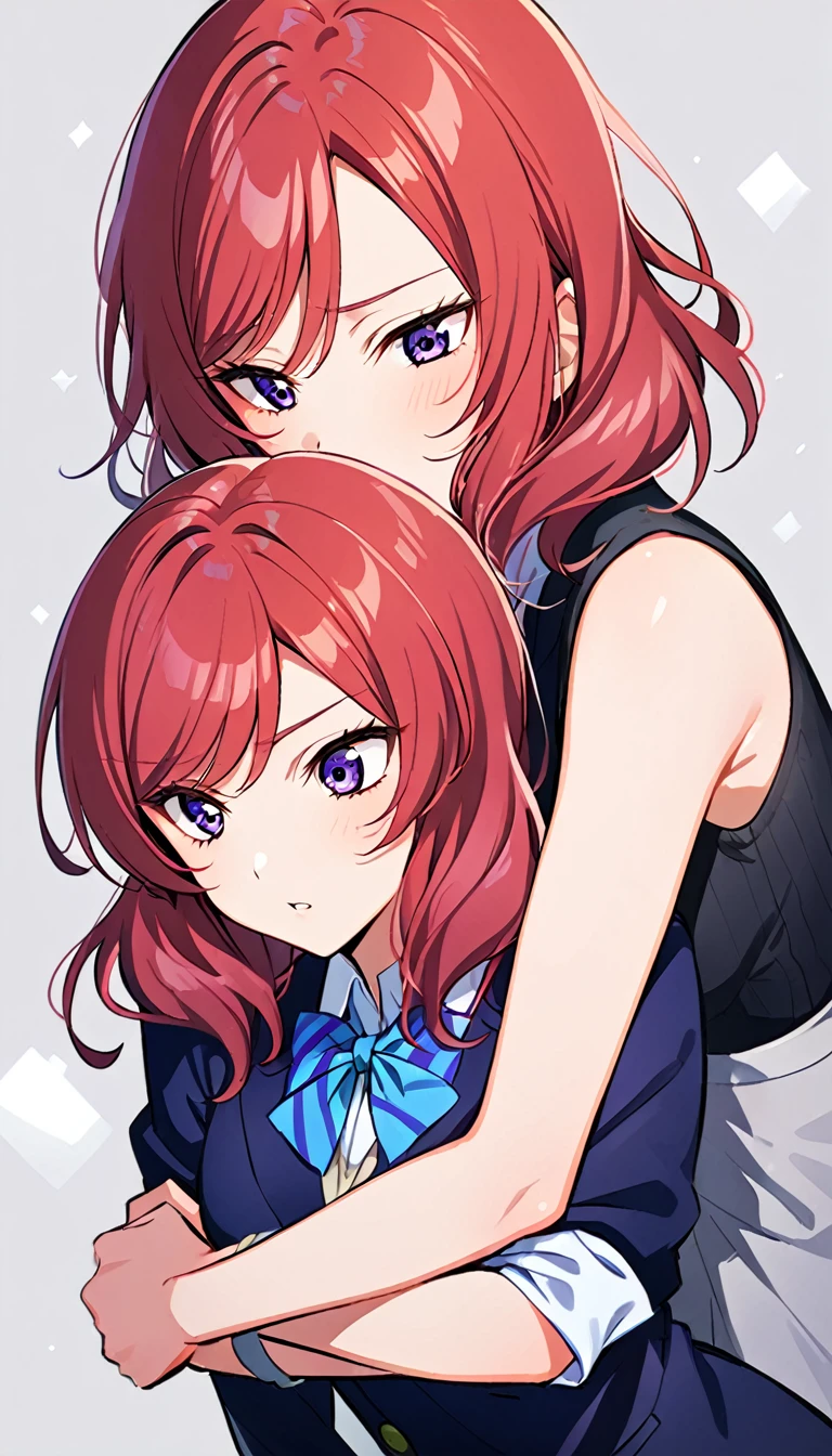 1girl, nishikino maki, upper body, otonokizaka ,id_maki_nishikino,She has her arms folded, her face turned to the side, and a sulky look on her face.