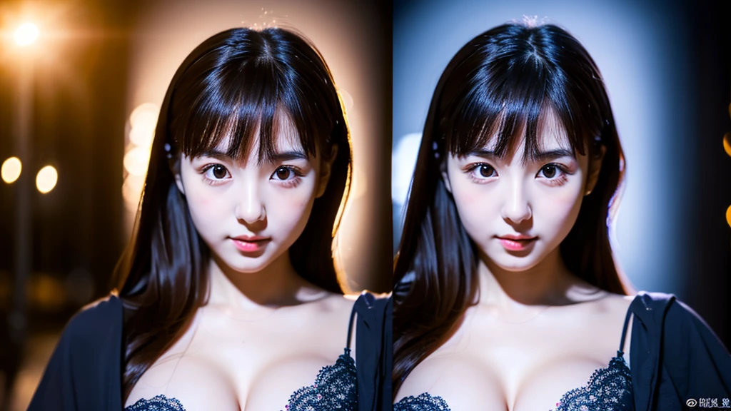 A 20-year-old woman with a very cute face like a 16-year-old idol、Cleavage、Beautiful starry night、(Very dim lighting)、RAW Photos、Genuine、((Quality indistinguishable from real life))、(Artistic Expression)、Real Stick、High resolution、masterpiece