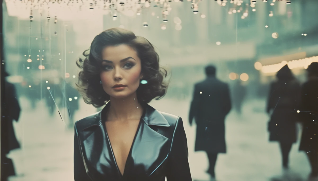 35mm vintage street photo of cutest richest lady ever wearing futuristic dress walking in the street, bokeh, professional