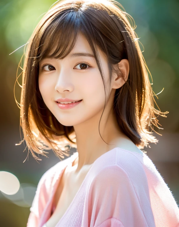 (Highest quality, 32k, High resolution, masterpiece:1.5, ), Memorable photos in abstract style, ((In a swirl of fantastic pastel colors and soft light)), Evokes a sense of calming serenity and elusive beauty, Very rich emotional expression, Have a rich imagination, Cute Japanese Girl, Full Body Shot, Hunchback, Very beautiful face, Magic big eye, A kind smile, Motherhood and generosity, Overflowing affection, ((Shiny brown hair)), Beautifully styled silky medium-long hair, Asymmetrical bangs, Hair between the eyes, transparent, soft, White skin, skinny, Neat, Thin eyebrows, double eyelid, Pale pink lips detail, ((Full nudity)), High resolutionの完璧な鎖骨, High resolutionの美しい胸元, Slender body with ample breasts, High resolutionの美しい太もも, Thin pubic hair, Beautiful Vagina,Clearly visible anus, Bedroom, Soft sunlight, Professional Lighting, Professional Photographer, Professional models,mysterious、Sit on a chair with your legs spread