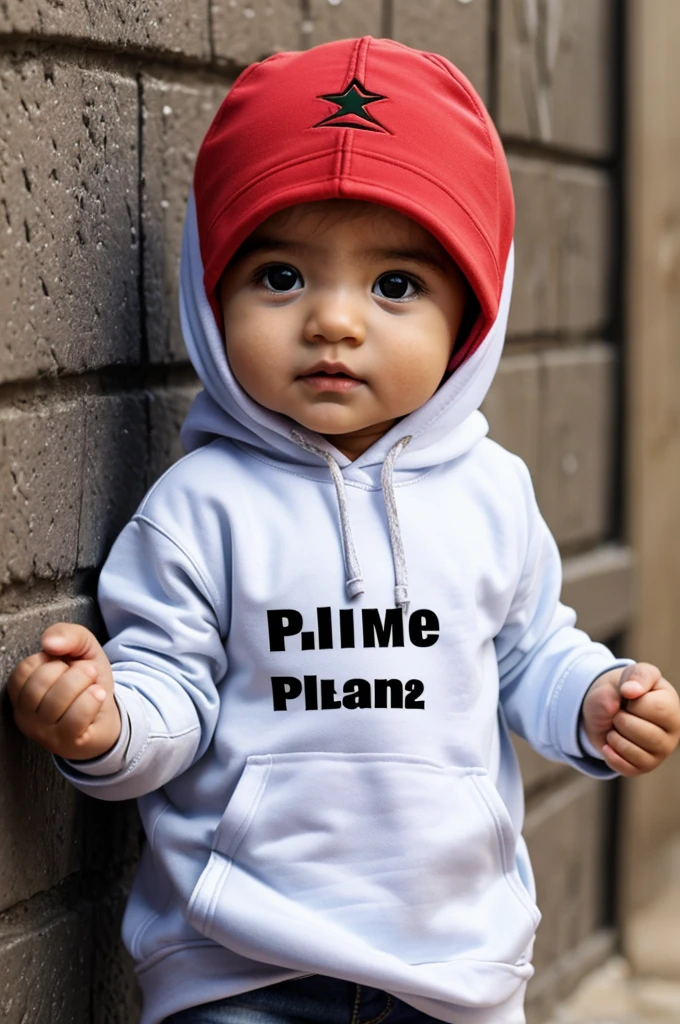 a baby the 3D qeah hoodie g pop up name "name" and flag palestine
