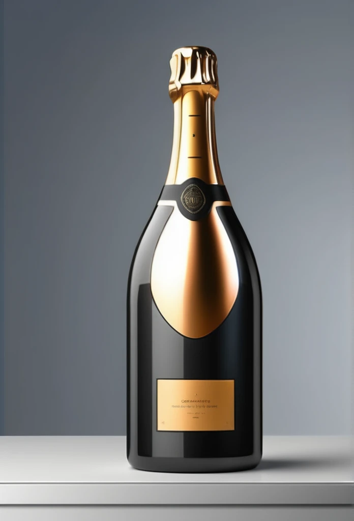a high-end bottle of champagne with a blank gold design
a black case for storing the luxury champagne bottle
ultra-luxury feeling
8k