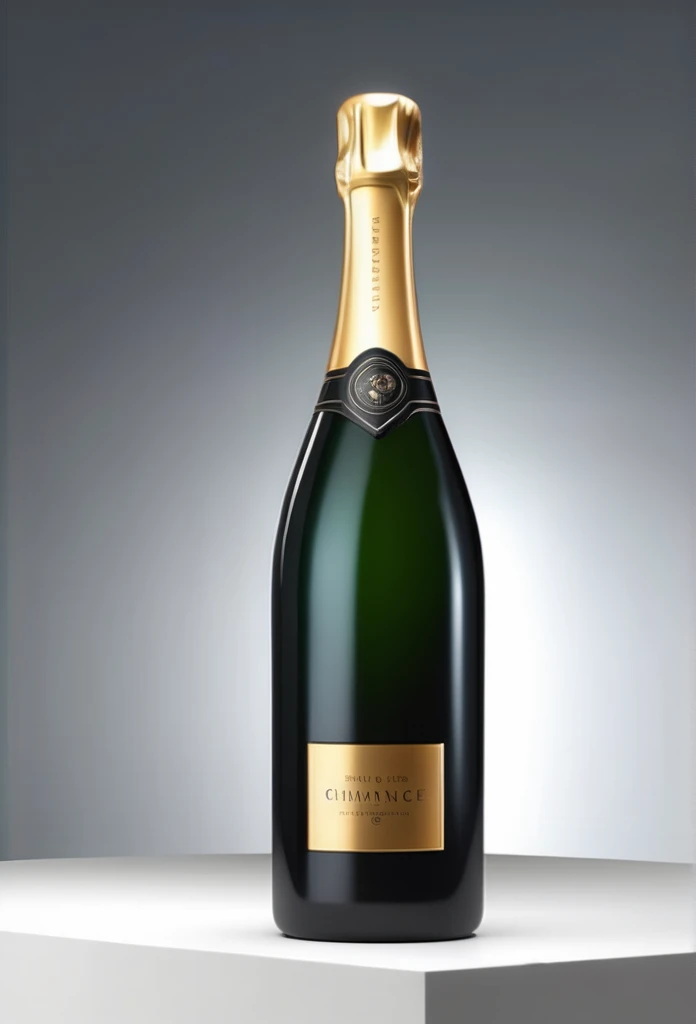a high-end bottle of champagne with a blank gold design
a black case for storing the luxury champagne bottle
ultra-luxury feeling
8k