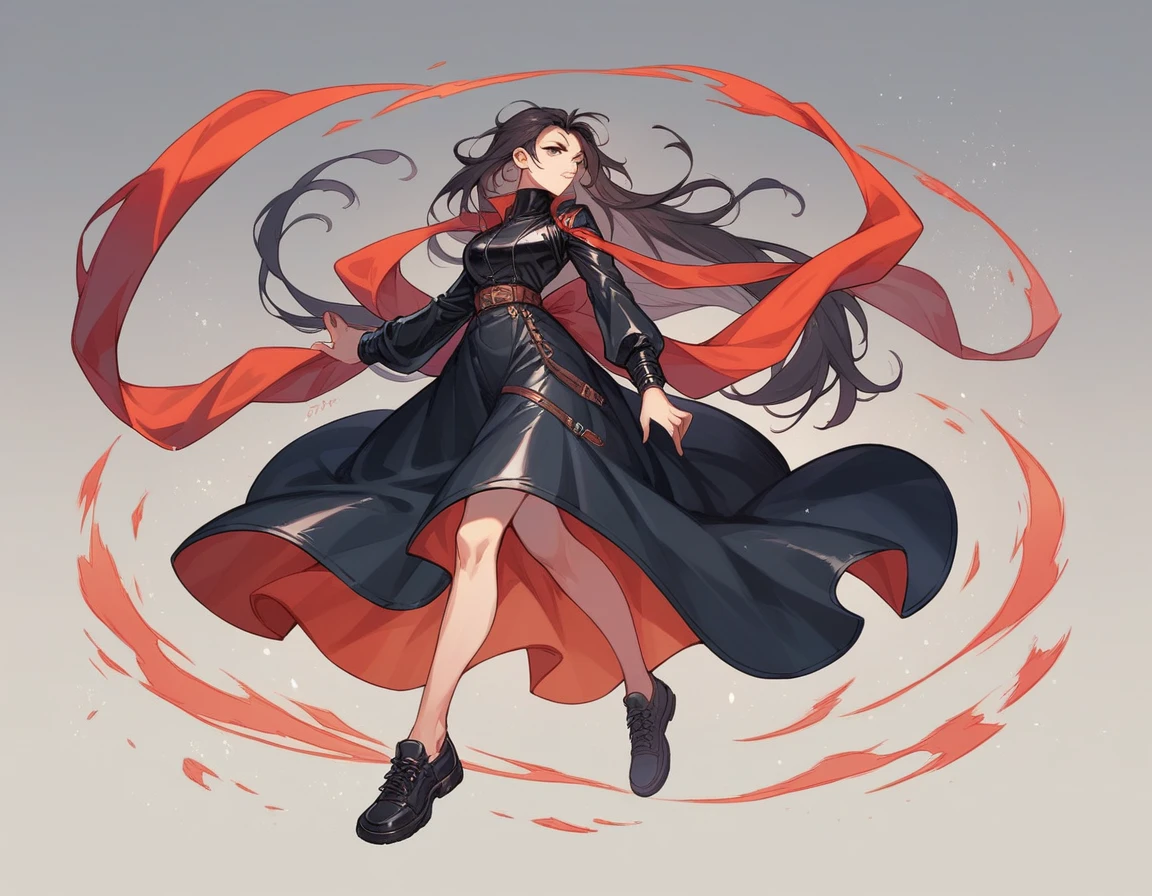 Girl in red long skirt、Bare legs and leather shoes、The upper body is a fighter jet