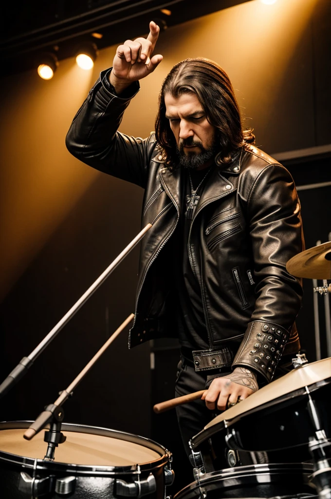 Metalhead octopus man with leather jacket
, Playing the drums