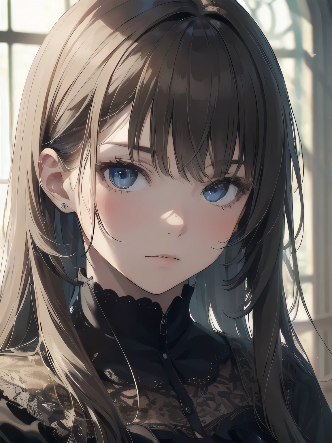 masterpiece, high quality, High resolution, Perfect Face, Realistic skin texture, Young girl, alone, alone, Lolita, Little, Marquis&#39; Daughter, Daughter&#39;s fashion, Feminine fashion, Focused gaze, bangs, skirt, Long sleeve, uniform, whole body, Black Pantyhose, Outdoor, shoes, Serahook, bangs, Blurred, stylish skirt, Black Pantyhose, Tie your hair up, An unusually nostalgic worldview, High-quality cobblestones, Distant Background, Artistic shading, The best illustrations of beautiful women, Rest your head, A girl making a mocking gesture, Movie Scenes, Expressive actor