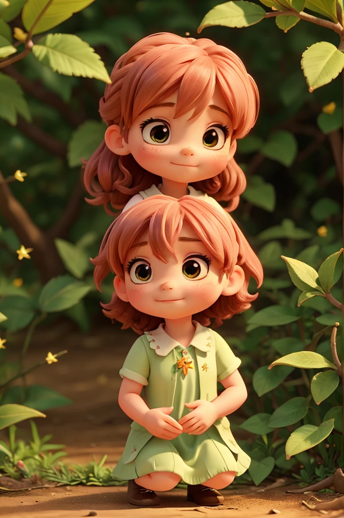 Lily rescuing a small sprite caught in a thorn bush, demonstrating her kindness and compassion.