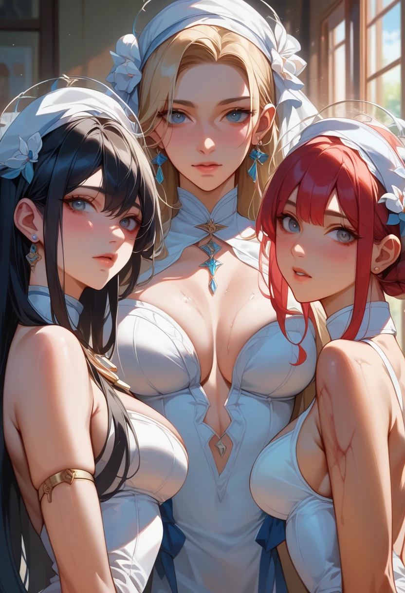 Ultra high definition、masterpiece、correct、Anatomically correct、Textured skin、Very detailed、High detail、high quality、最high quality、High resolution8K、Very detailed、whole body、Medium chest、Three Women、goddess、In heaven
