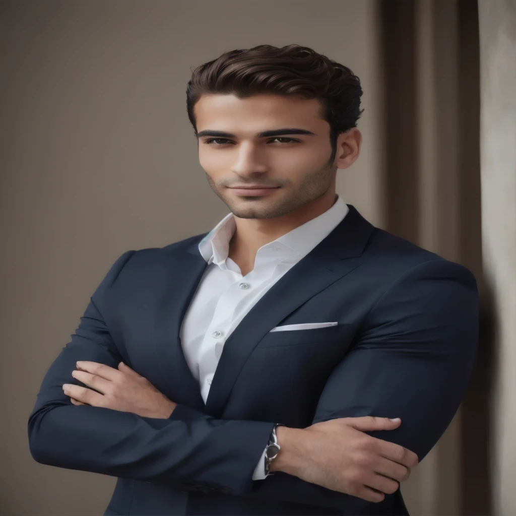 arafed man in a suit with his arms crossed, Handsome and elegant, handsome man, Handsome and charming, attractive man, charming man, handsome man, A well-maintained model., model, handsome young man, beautiful young man, Charming and good looking, attractive young man, suit , perfect face, Luxury fashion models, wearing business suit