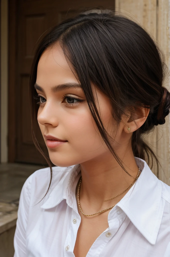 A girl who tie her hear