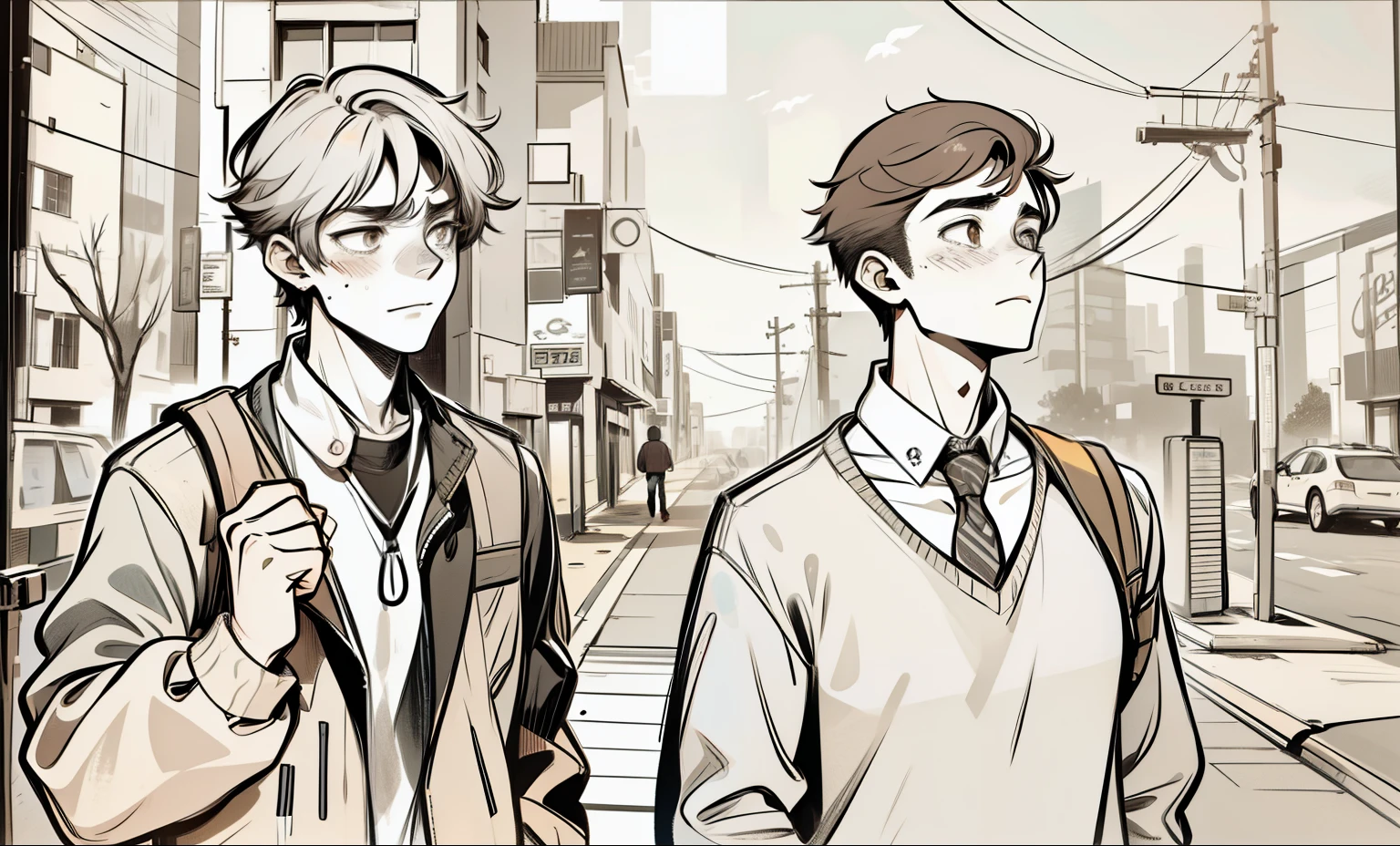 two 18 year olds are talking, they are sad and worried, they walk together.