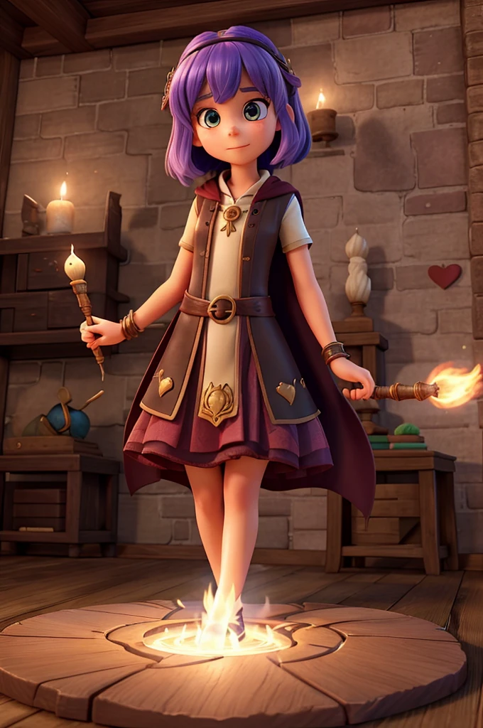 Lily summoning her newfound courage and using magic to defend the Heart of Harmony from the dark sorcerer