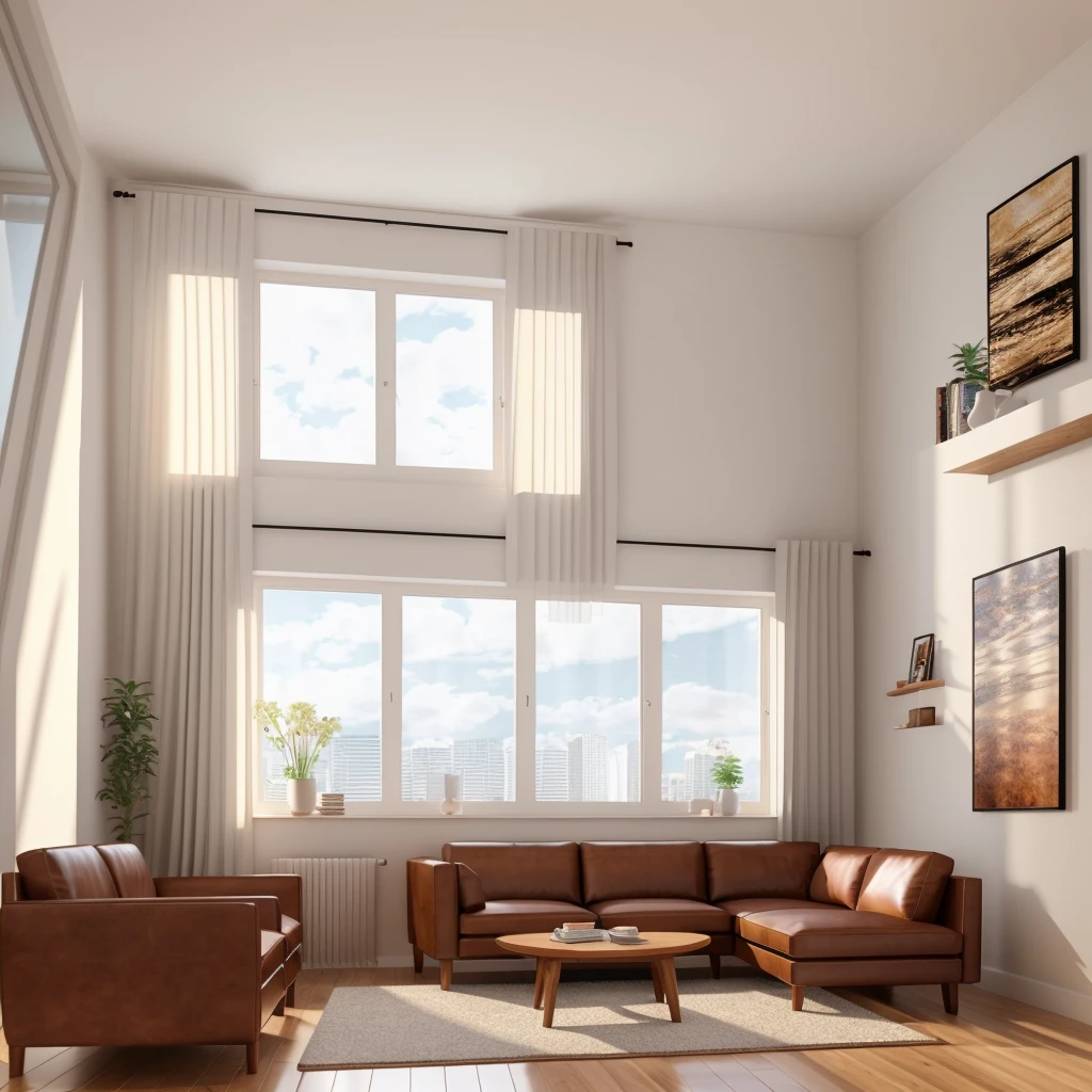 RAW photo, interior living room, modern styles, television shelf, leather sofa, two picture, wooden floor, white ceiling, window, curtain, natural lighting,
best quality, Masterpiece, Realistic, High quality, corona render, 3dsmax, vray, subject, 8k uhd, dslr, soft lighting, high quality, film grain, Fujifilm XT3