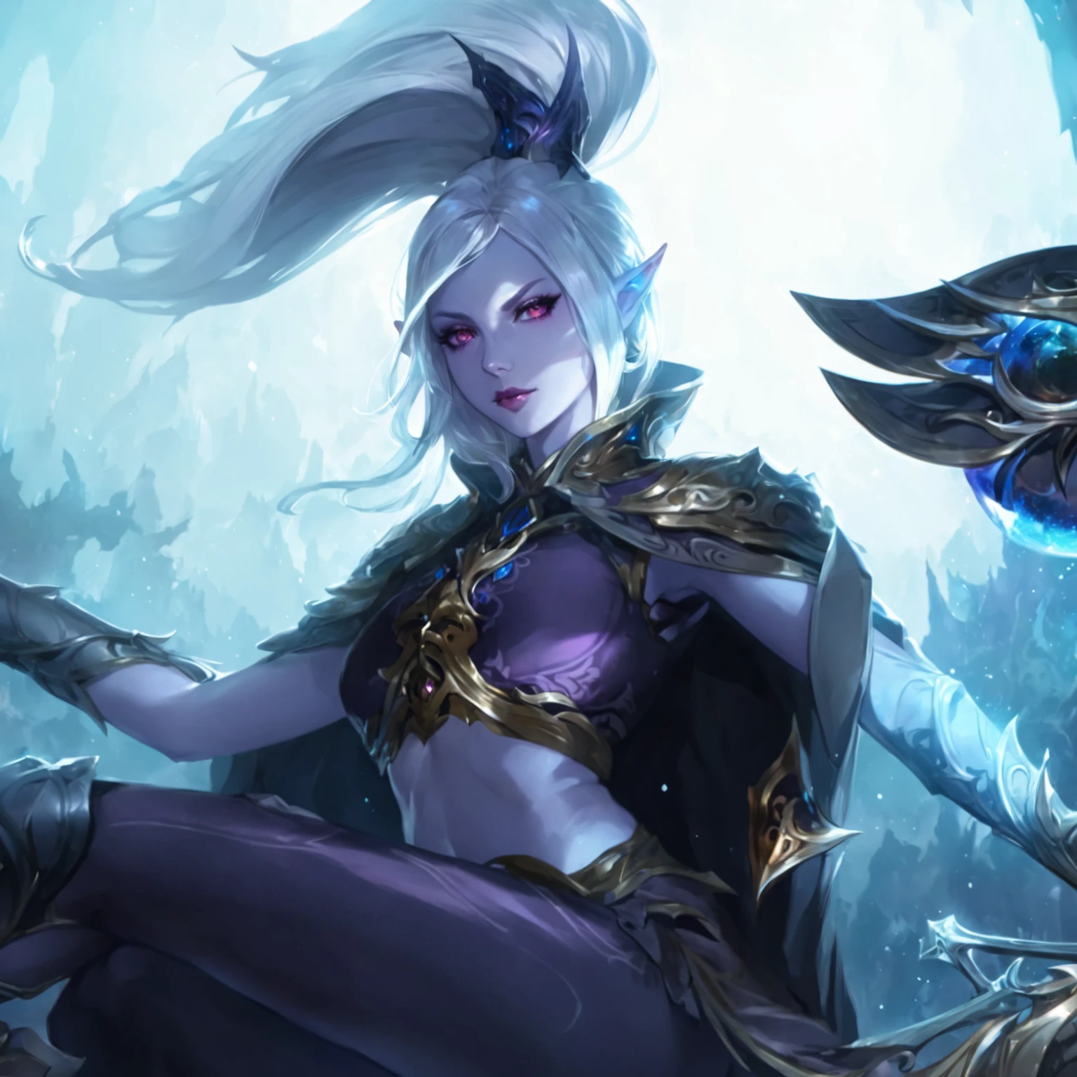 masterpiece, best quality, Fantasy aesthetics, Highly detailed, shadowverse style, female, drow, pointy ear