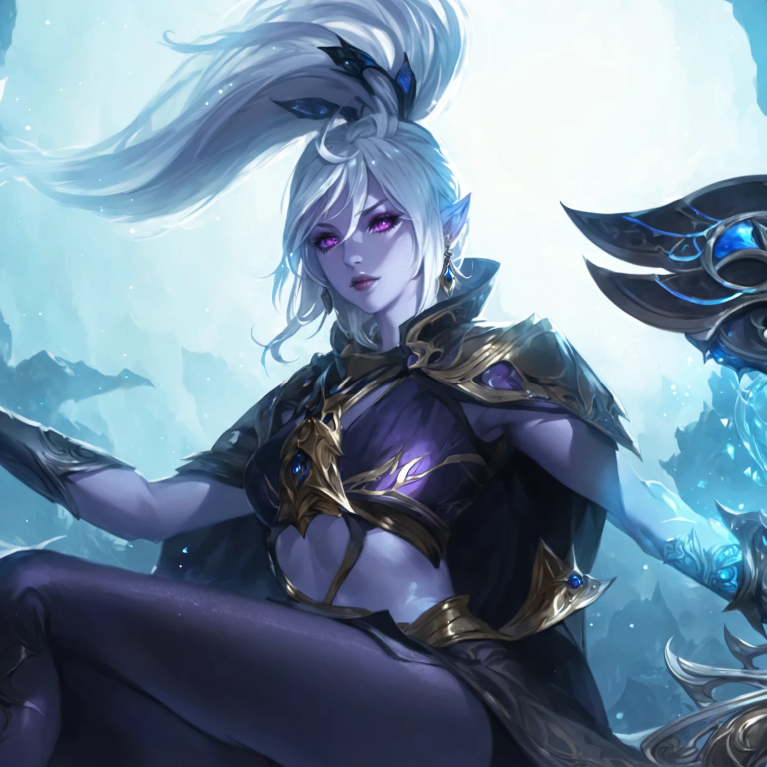 masterpiece, best quality, Fantasy aesthetics, Highly detailed, shadowverse style, female, drow, pointy ear