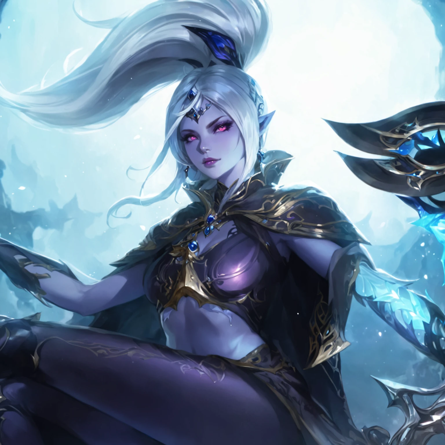 masterpiece, best quality, Fantasy aesthetics, Highly detailed, shadowverse style, female, drow, pointy ear