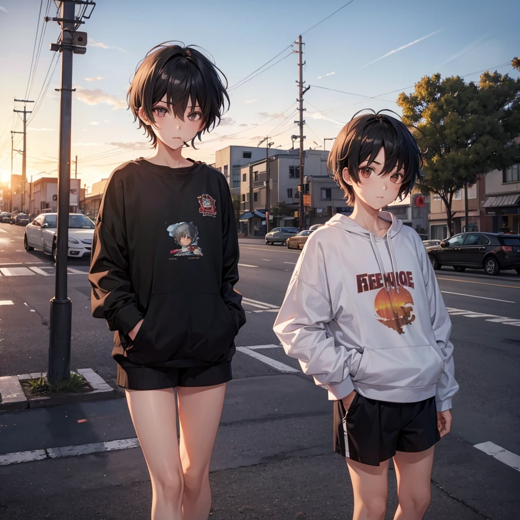 boy short hair smoking sweatshirt sunset black anime