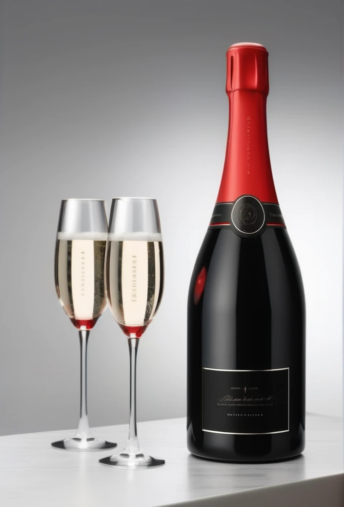 a high-end champagne bottle with a letterless red design
The champagne bottle is all red
a black case for storing the luxury champagne bottle
ultra-luxury feeling
8k