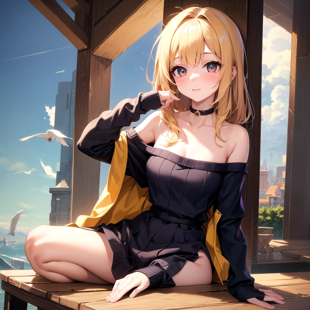 ((best quality)), ((masterpiece)), (detailed), 1girl, off-shoulder sweater, 