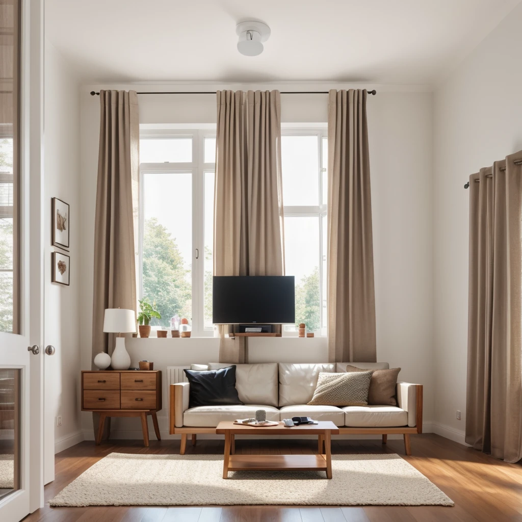 RAW photo, interior living room, modern styles, television shelf, leather sofa, rug, two picture, wooden floor, white ceiling, window, curtain, natural lighting,
best quality, Masterpiece, Realistic, High quality, corona render, 3dsmax, vray, subject, 8k uhd, dslr, soft lighting, high quality, film grain, Fujifilm XT3