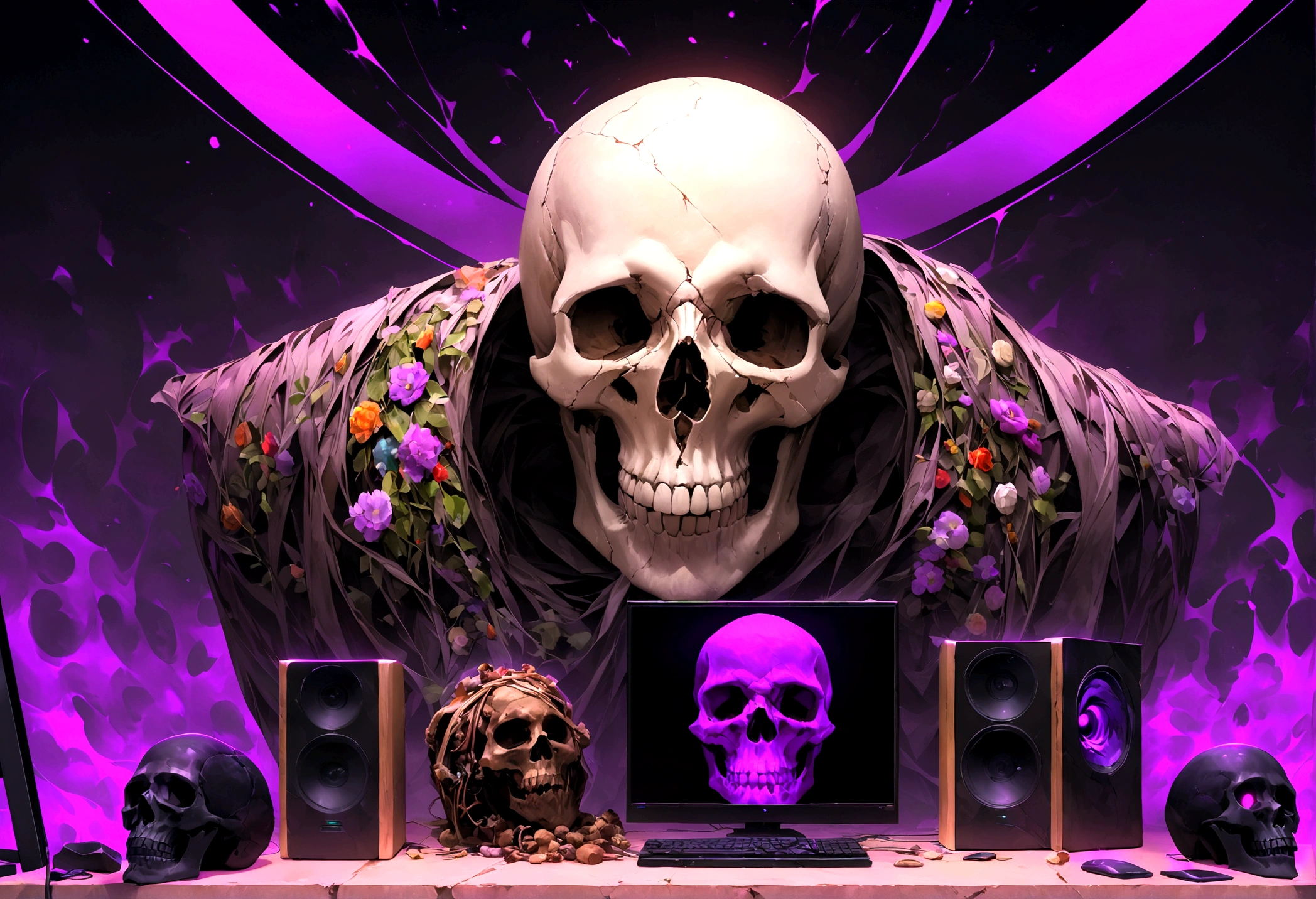 Prompt: "An evil skull sitting in front of the computer making a trade, High quality image and resolution. Add the text 'Eder Santo Professional trader investments' to the image."
