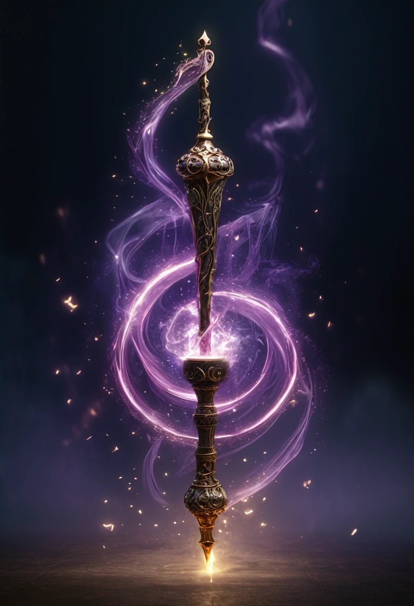 weapon, magic staff, with lots of details, no background image, black background