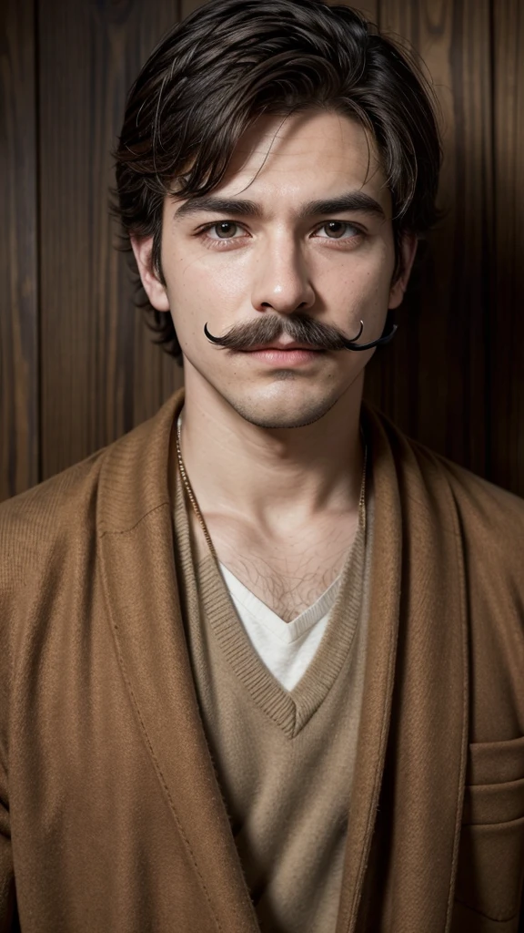 Make a man fall and have a mustache 