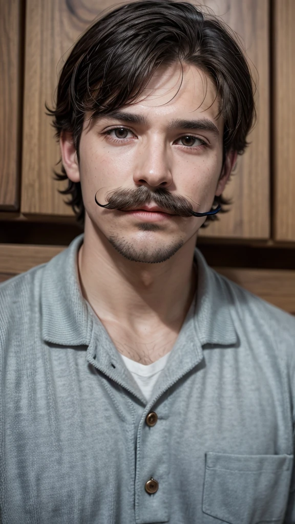 Make a man fall and have a mustache 