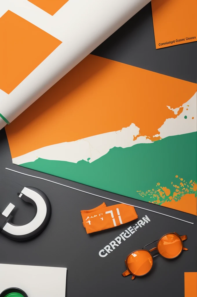 Create shirt design for geography event with orange colors, cerulean, green and white