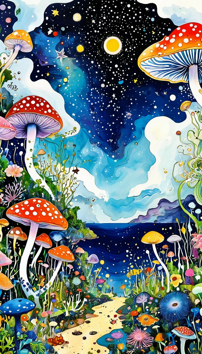 Fungi，microorganism，plant、Marine life、Eye、Starry Sky，An abstract painting at the joint，Describing the inner world of autistic people，Sense of space，White Space，Psychedelic Art