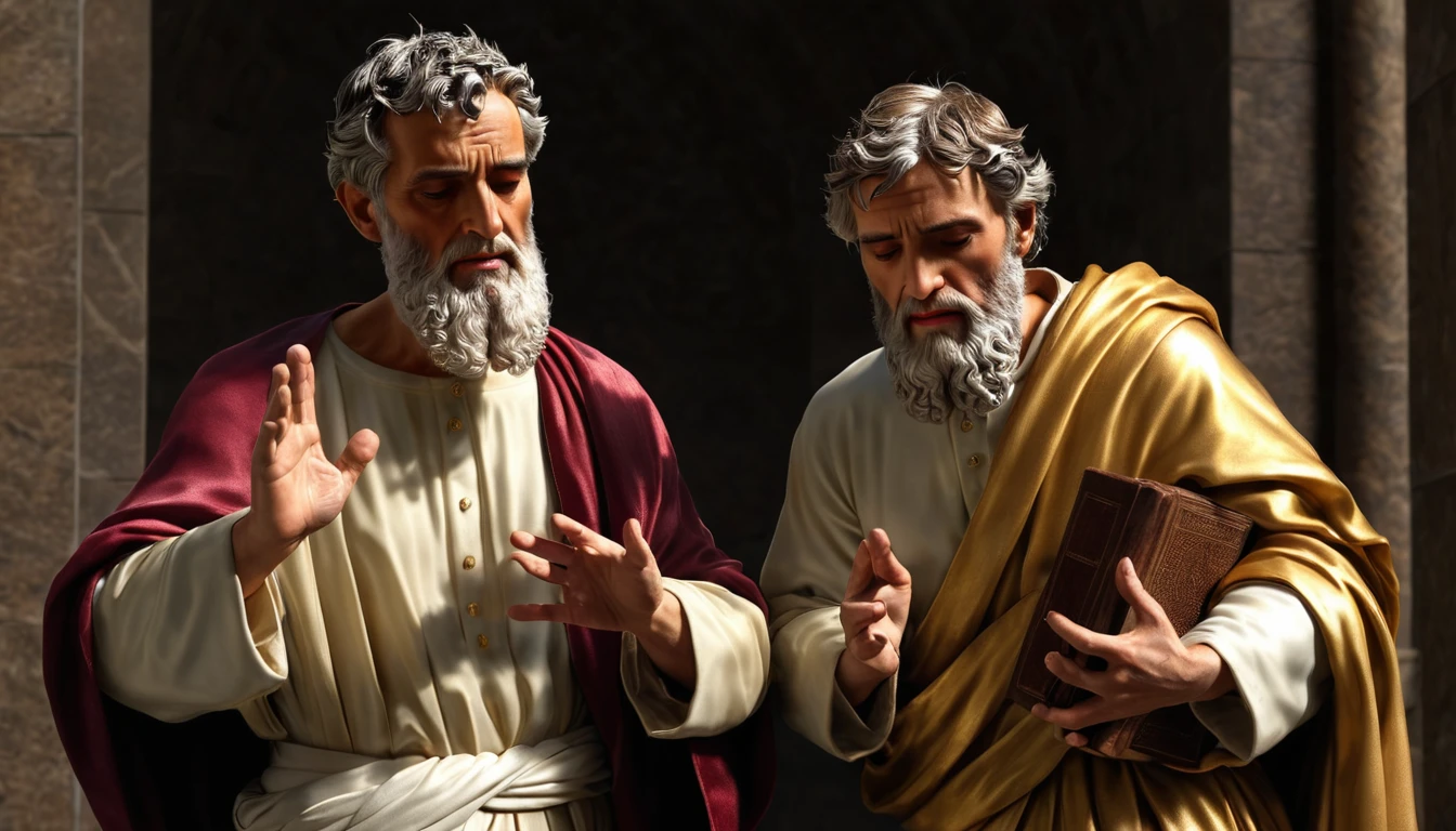 An epic representation of Saint Peter and Jesus, religious art, amazing, masterpiece, the better quality, award winner, hyper realistic, very detailed