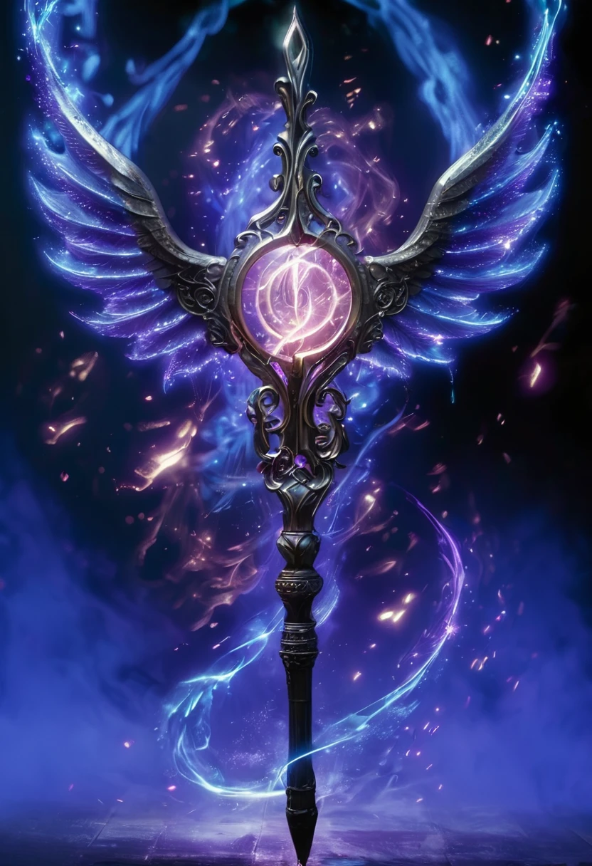 weapon, magic staff, with lots of details, no background image, black background