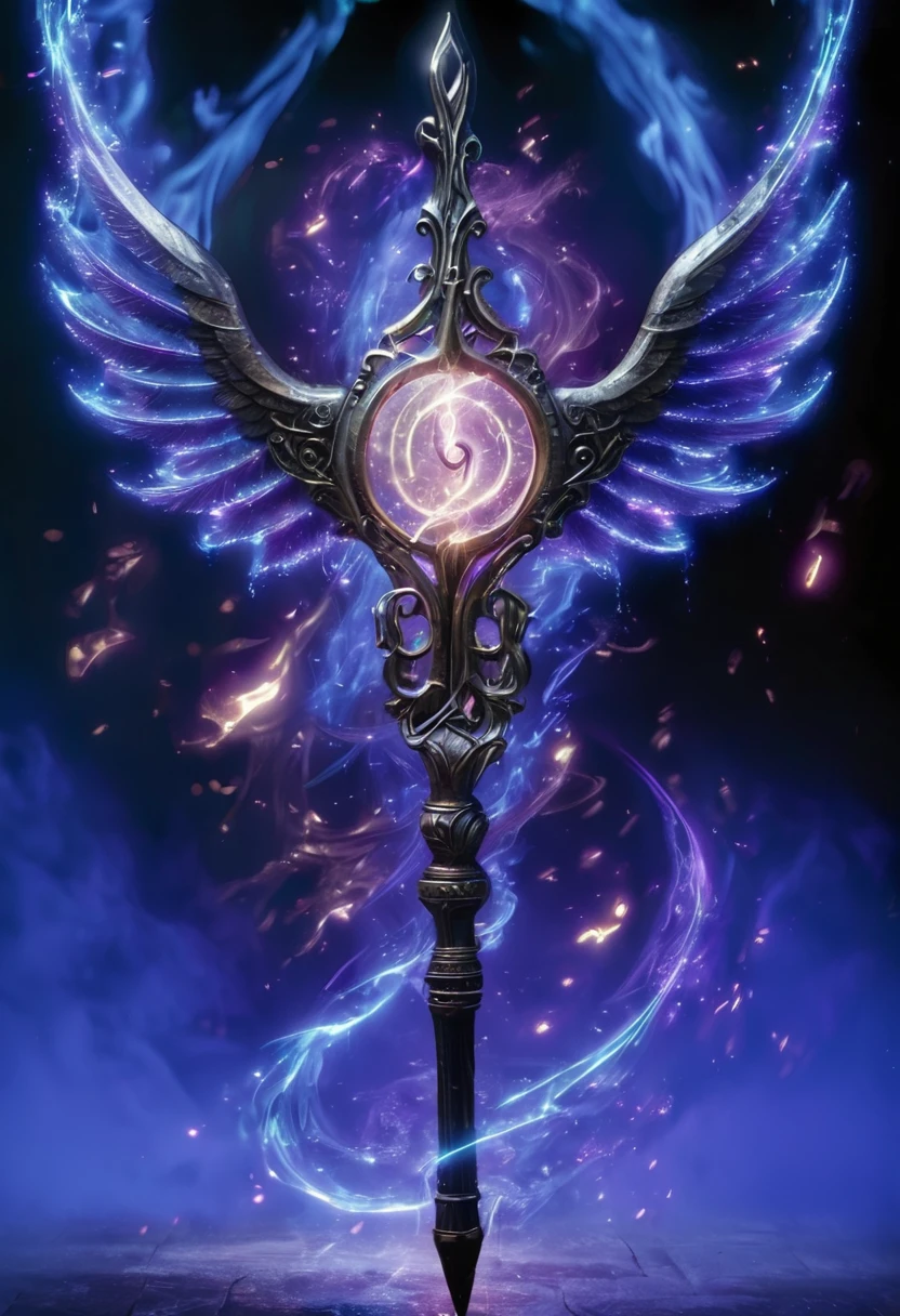 weapon, magic staff, with lots of details, no background image, black background