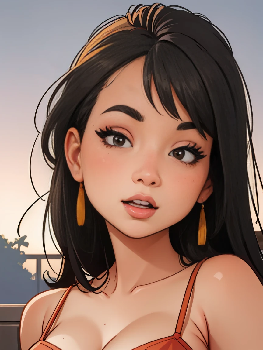 ((best quality)), ((masterpiece)), (detailed), perfect face, realistic portrait photo of beautiful woman with black hair, dirty/dark blonde hightlights, indian, influencer, brown eyes, 20 year old, no makeup, instagram, gorgeous, hot