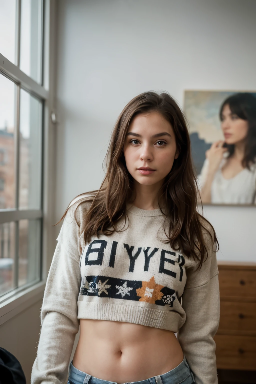 ((best qualityer)), ((work of art)), (detailded), 1 girl, ombro to ombro sweater, 