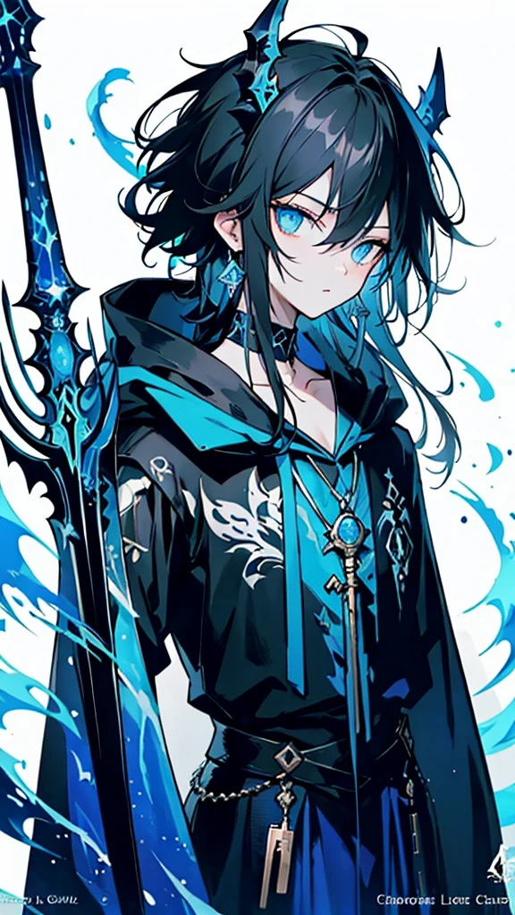 (masterpiece:1.2、highest quality), (Exquisite eyes: 1.2), (Detailed Background、Dark fantasy), (beauty detailed face), High Contrast, (Best lighting、Very delicate and beauty), ((Cinema Lighting) )), colorful, Hyper Detail, Dramatic Light, Intricate details, (1 teen boy, scruffy black hair, bangs, Blue eyes, moon, dark night, long earrings, black hoodie, blue demon horns, blue great sword at the back, looking at viewer, upper body), Black light swirling around the character, Depth of written boundary, black light particles, Nightcore, Spectacular anime style, zerochan art, Anime Wallpaper, Burning, High quality anime art style, Key Anime Art