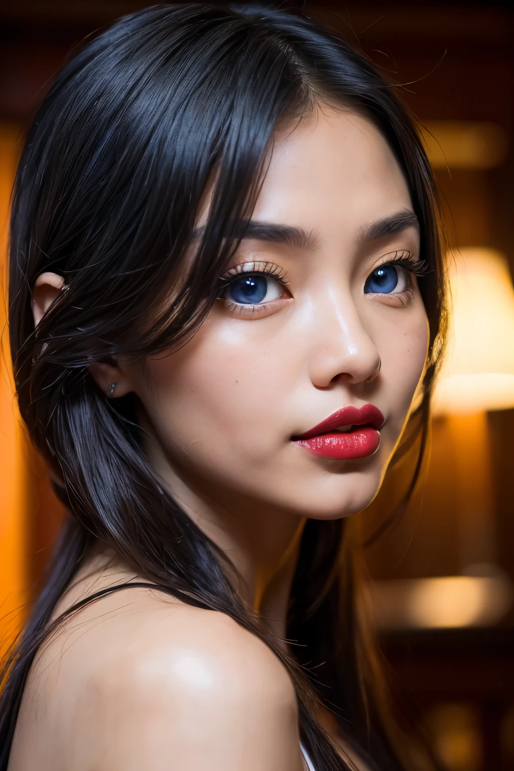 (lifelong ((Masterpiece)), ((Realistic)), 8k, (headshot), (looking_at_viewer), (((extremely cute))), ((young chinese woman)), ((small broad captivating monolid ((blue eyes)))), young Tang Yan:0.2, young Aishwarya Rai:0.1, Jade Thirlwall:0.2, young Cheryl:0.3, Angela Yeung Wing:0.1, young Ana de Armas:0.2, young Victoria Justice:0.2, young Eva Longoria:0.2, ((black hair)), ((red full lips)), ((small nose)), (((red lipsstick))), ((small eyebrows)), 23 years old, eyes like Holland Roland: 0.2, (fighting pose)