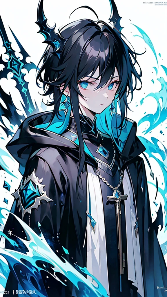 (masterpiece:1.2、highest quality), (Exquisite eyes: 1.2), (Detailed Background、Dark fantasy), (beauty detailed face), High Contrast, (Best lighting、Very delicate and beauty), ((Cinema Lighting) )), colorful, Hyper Detail, Dramatic Light, Intricate details, (1 teen boy, scruffy black hair, bangs, Blue eyes, moon, dark night, long earrings, black hoodie, blue demon horns, blue great sword at the back, looking at viewer, upper body), Black light swirling around the character, Depth of written boundary, black light particles, Nightcore, Spectacular anime style, zerochan art, Anime Wallpaper, Burning, High quality anime art style, Key Anime Art