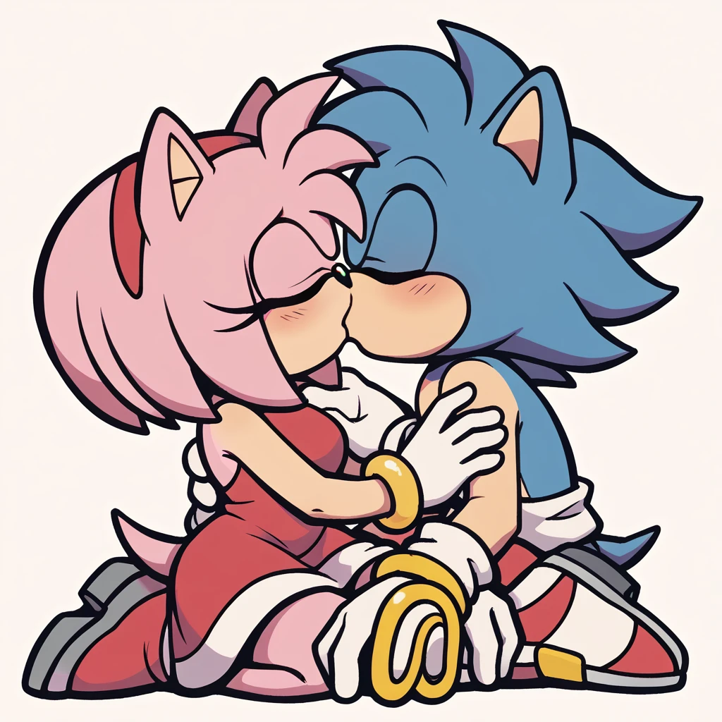 score_9, score_8_up, 1girl, amy rose, 1boy, sonic the hedgehog, together, in love, kissing