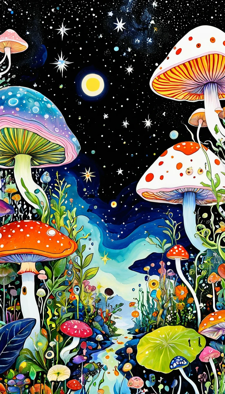 Fungi、microorganism、plant、Marine life、Eye、Starry Sky,An abstract painting at the joint,Describing the inner world of autistic people,Sense of space,White Space,Psychedelic Art