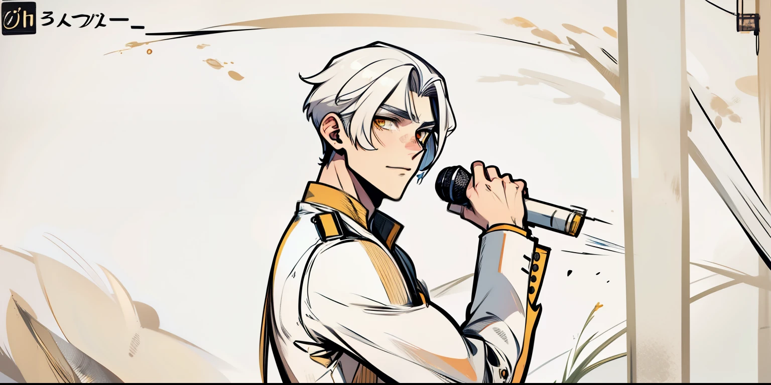 young man of 17 years yellow eyes white hair is sung