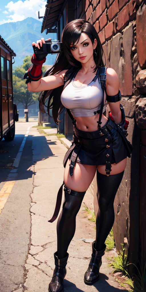  (tifa lockhart) 1 girl, facing the front, going, Coming in the direction of the camera, going para a câmera, facing the front going,