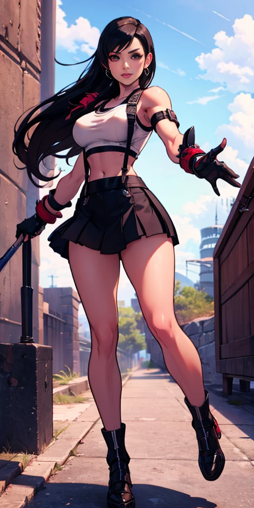  (tifa lockhart) 1 girl, facing the front, going, Coming in the direction of the camera, going para a câmera, facing the front going,