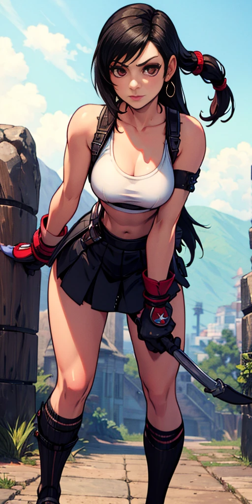  (tifa lockhart) 1 girl, facing the front, going, Coming in the direction of the camera, going para a câmera, facing the front going,