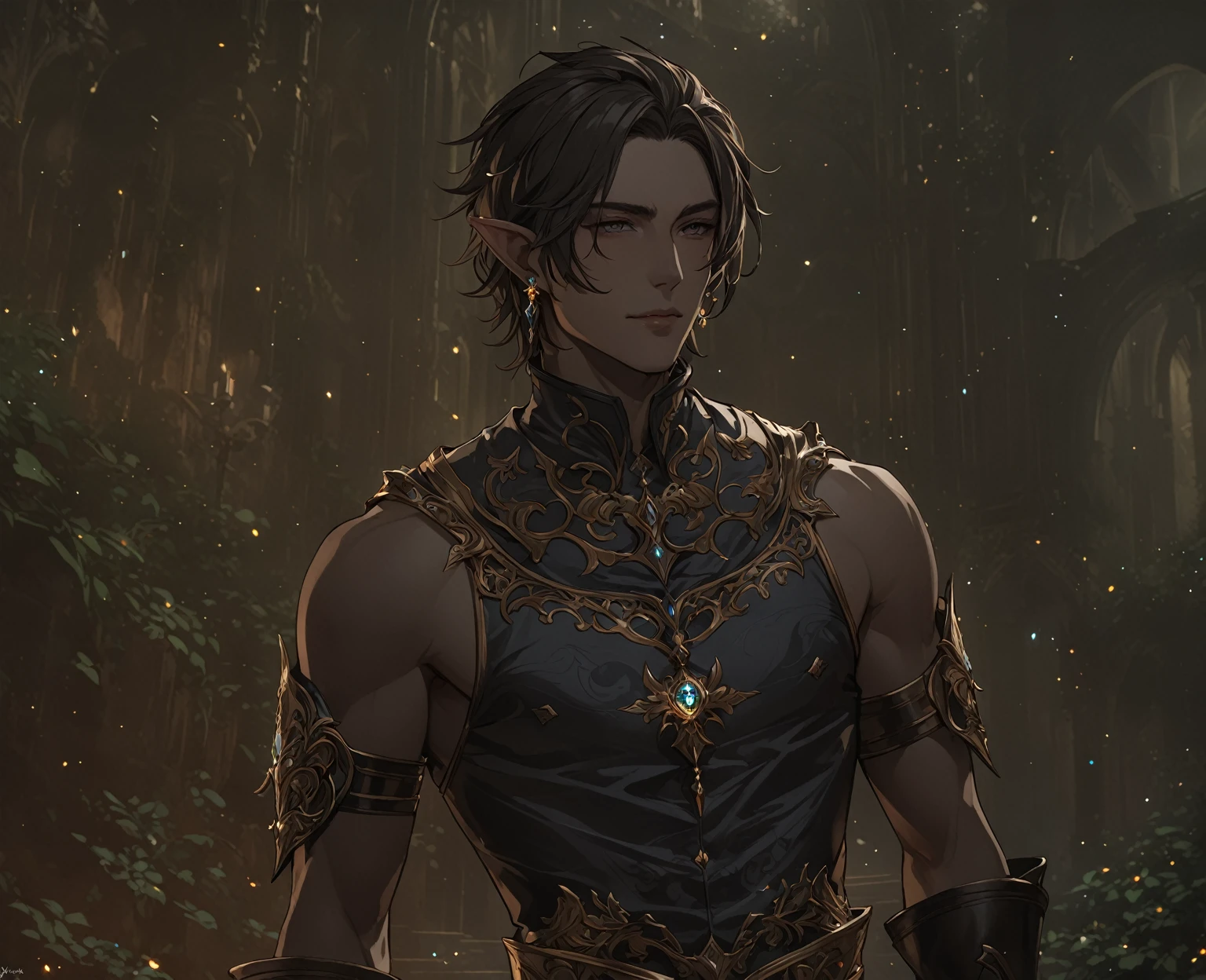 masterpiece, best quality, Fantasy aesthetics, Highly detailed, shadowverse style, male, pointy ear