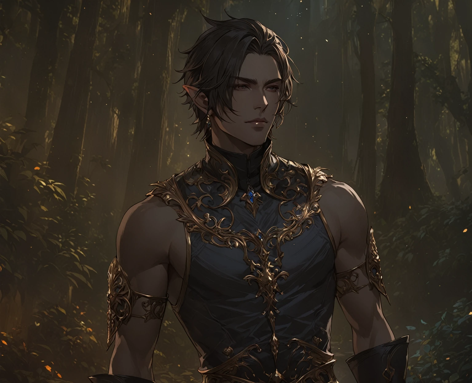masterpiece, best quality, Fantasy aesthetics, Highly detailed, shadowverse style, male, pointy ear