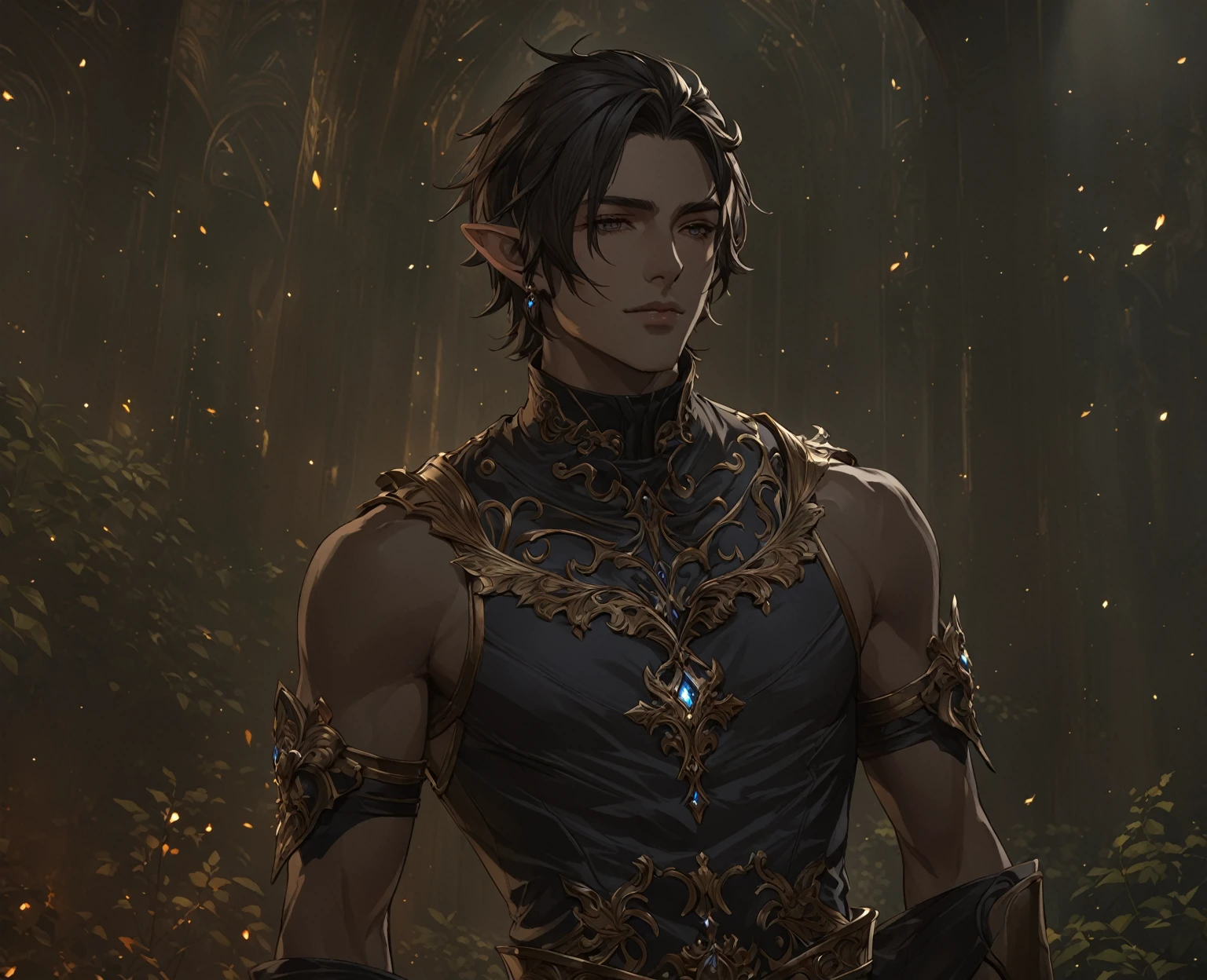 masterpiece, best quality, Fantasy aesthetics, Highly detailed, shadowverse style, male, pointy ear