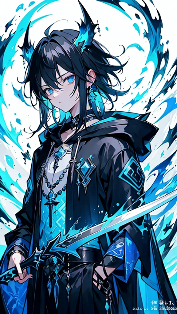 (masterpiece:1.2、highest quality), (Exquisite eyes: 1.2), (Detailed Background、Dark fantasy), (beauty detailed face), High Contrast, (Best lighting、Very delicate and beauty), ((Cinema Lighting) )), colorful, Hyper Detail, Dramatic Light, Intricate details, (1 teen boy, scruffy black hair, bangs, Blue eyes, moon, dark night, long earrings, black hoodie, blue demon horns, blue great sword at the back, looking at viewer, upper body), Black light swirling around the character, Depth of written boundary, black light particles, Nightcore, Spectacular anime style, zerochan art, Anime Wallpaper, Burning, High quality anime art style, Key Anime Art