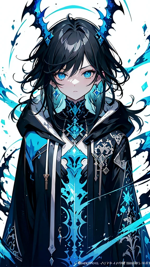 (masterpiece:1.2、highest quality), (Exquisite eyes: 1.2), (Detailed Background、Dark fantasy), (beauty detailed face), High Contrast, (Best lighting、Very delicate and beauty), ((Cinema Lighting) )), colorful, Hyper Detail, Dramatic Light, Intricate details, (1 teen boy, scruffy black hair, bangs, Blue eyes, moon, dark night, long earrings, black hoodie, blue demon horns, blue great sword at the back, looking at viewer, upper body), Black light swirling around the character, Depth of written boundary, black light particles, Nightcore, Spectacular anime style, zerochan art, Anime Wallpaper, Burning, High quality anime art style, Key Anime Art