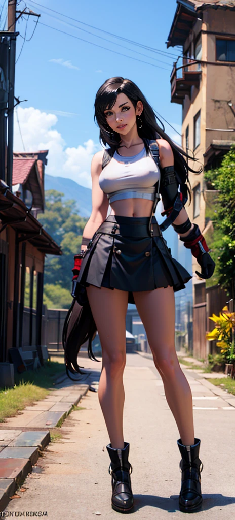 (tifa lockhart) 1 girl, facing the front, going, Coming in the direction of the camera, going para a câmera, facing the front going,